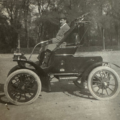 Vintage French Real Photo Postcard Post Card RPPC Man in Automobile Car Posted