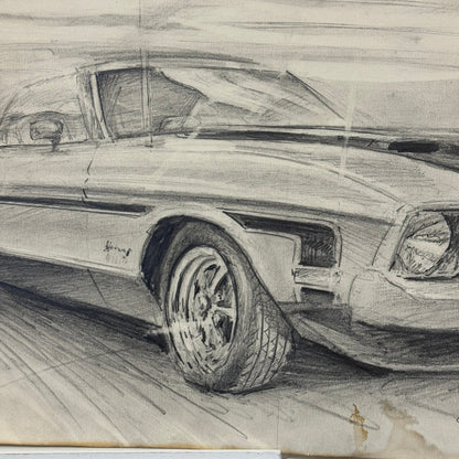 Ford Mustang Vintage Car Illustration Drawing Sketch Original Art Signed