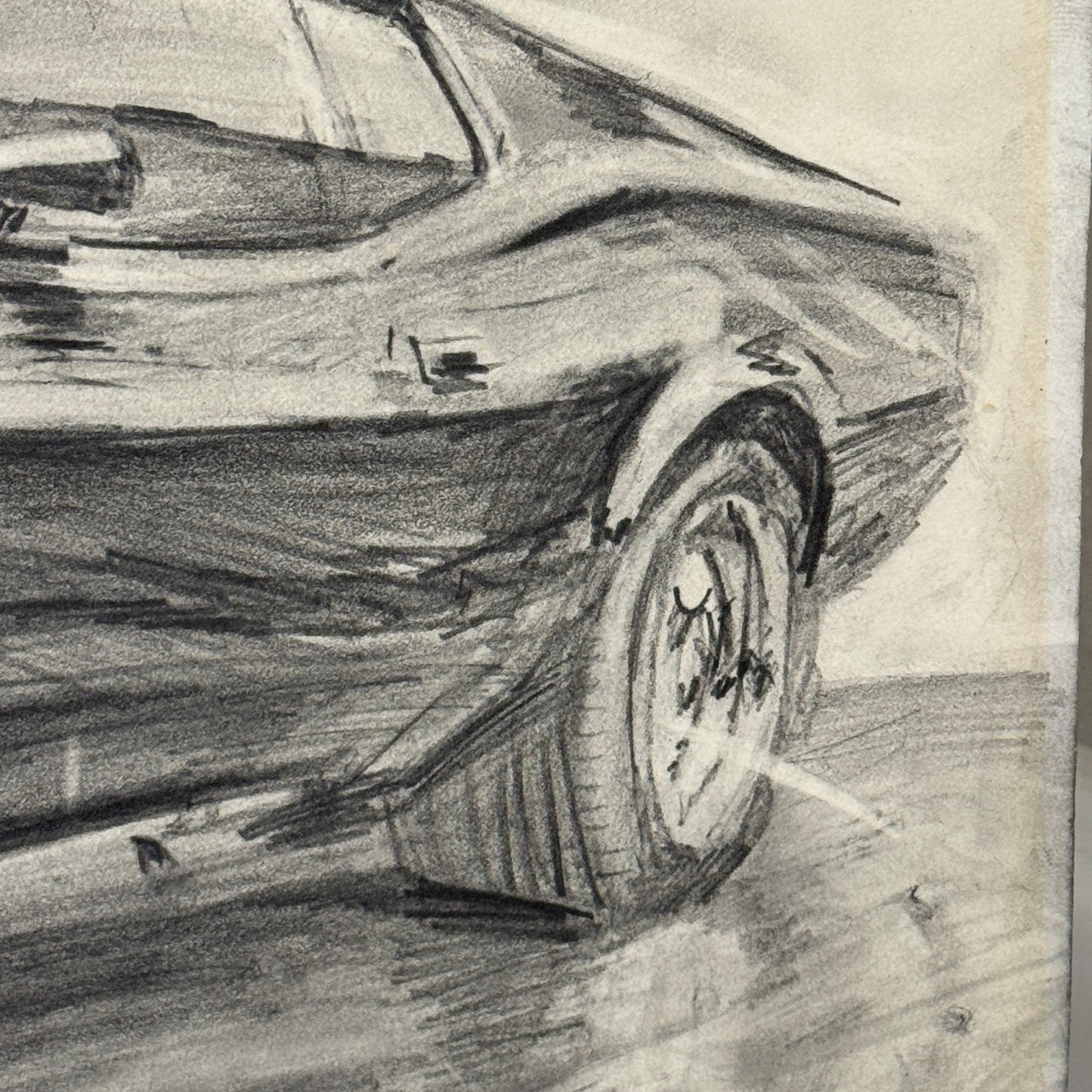 Ford Mustang Vintage Car Illustration Drawing Sketch Original Art Signed