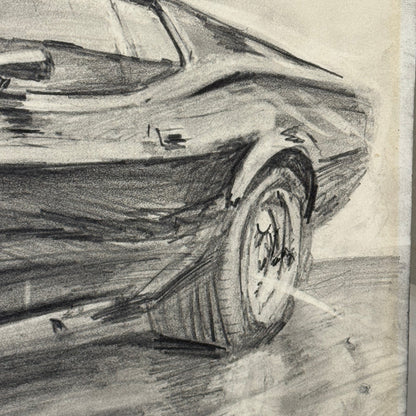 Ford Mustang Vintage Car Illustration Drawing Sketch Original Art Signed