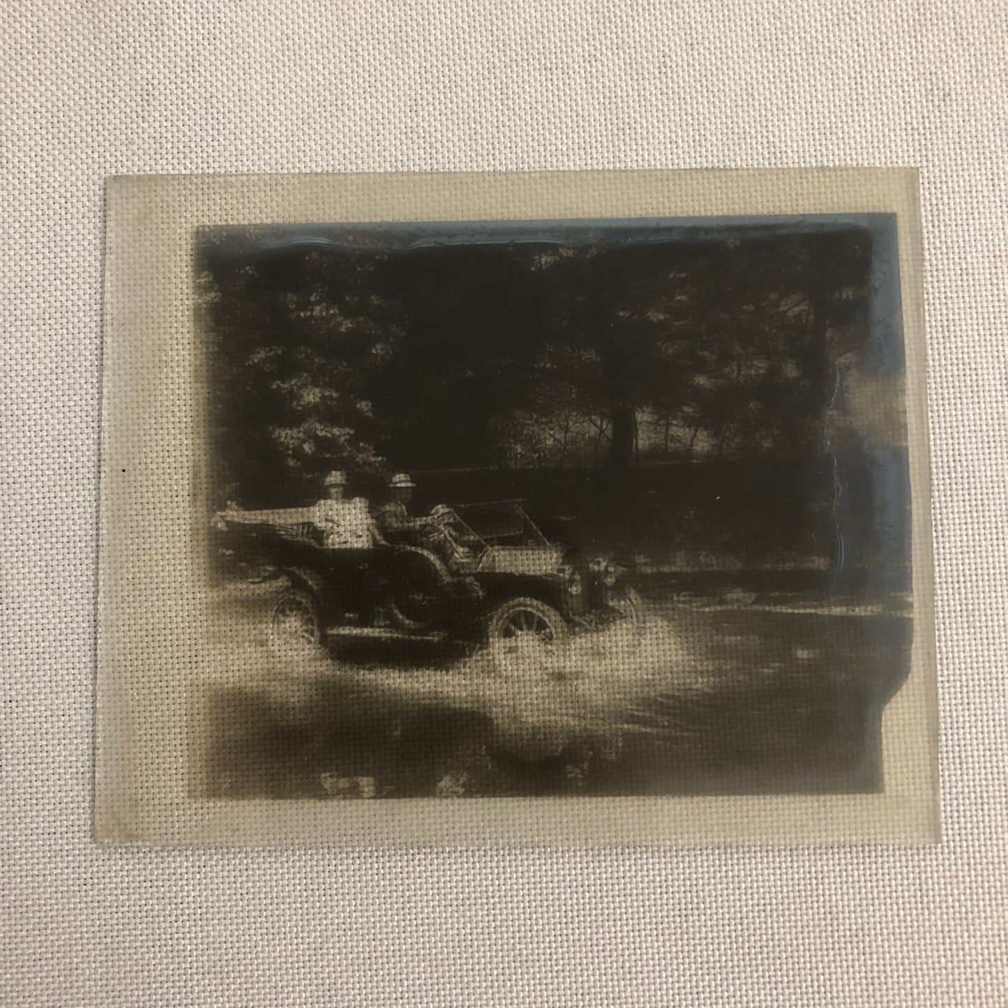 Antique Glass Plate Lantern Slide Photo Car Automobile Driving in Water