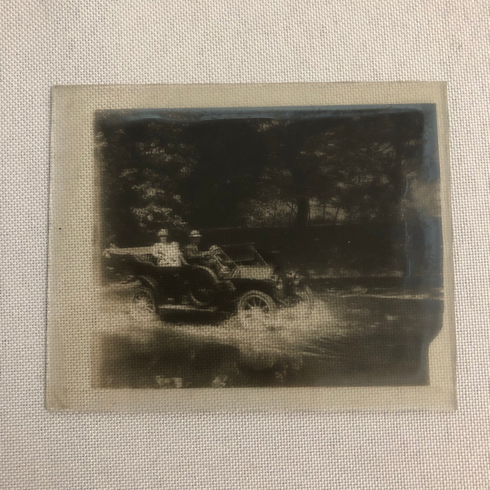Antique Glass Plate Lantern Slide Photo Car Automobile Driving in Water