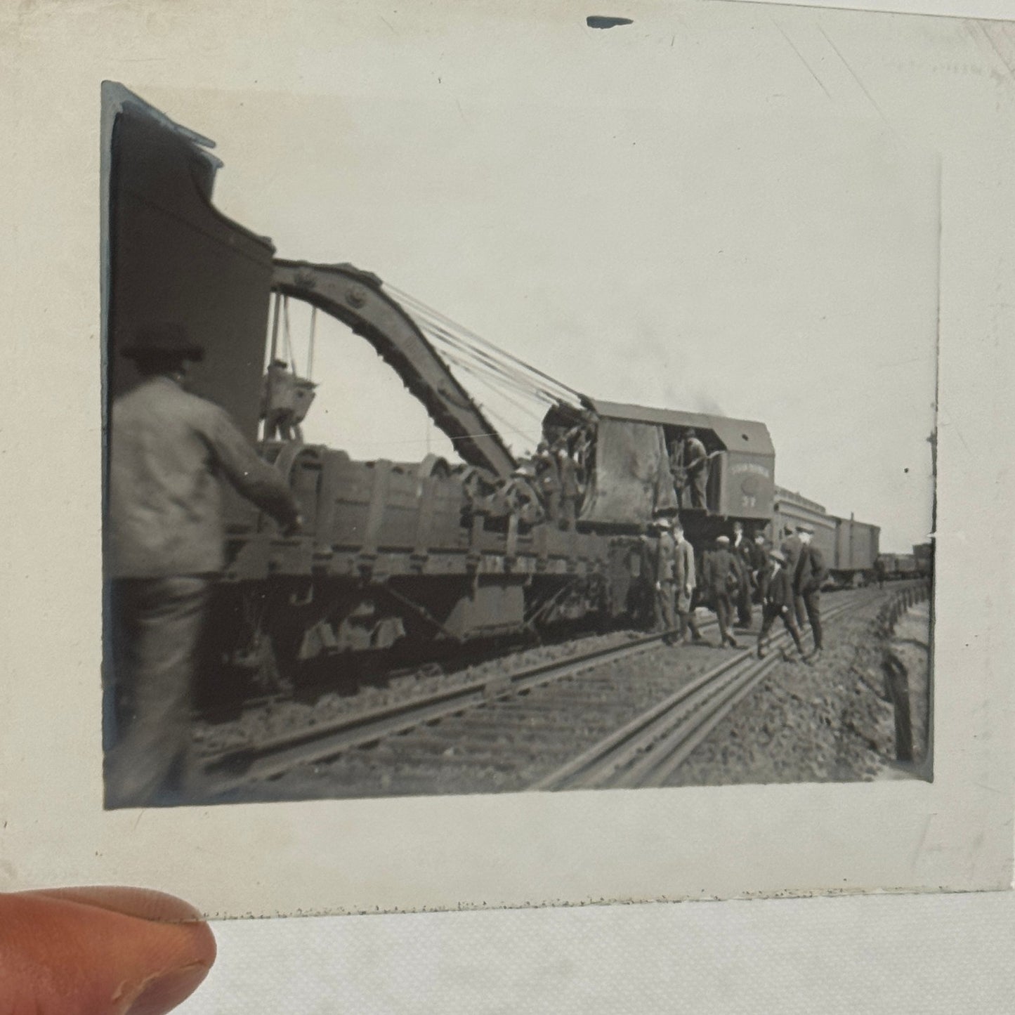 Antique Glass Plate Lantern Slide Photo Train with Crane