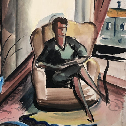 Vintage Painting Arthur E Sudler Woman on Chair Original Art Artwork