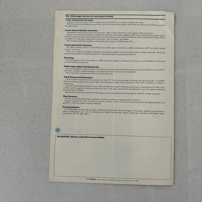 1985 Volkswagen Golf GTI Car Sales Brochure Catalog Advertising