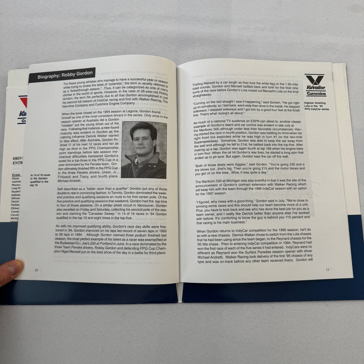 1995 Robby Gordon Valvoline Racing PPG Indy Car Press Kit Brochure 35mm Slides