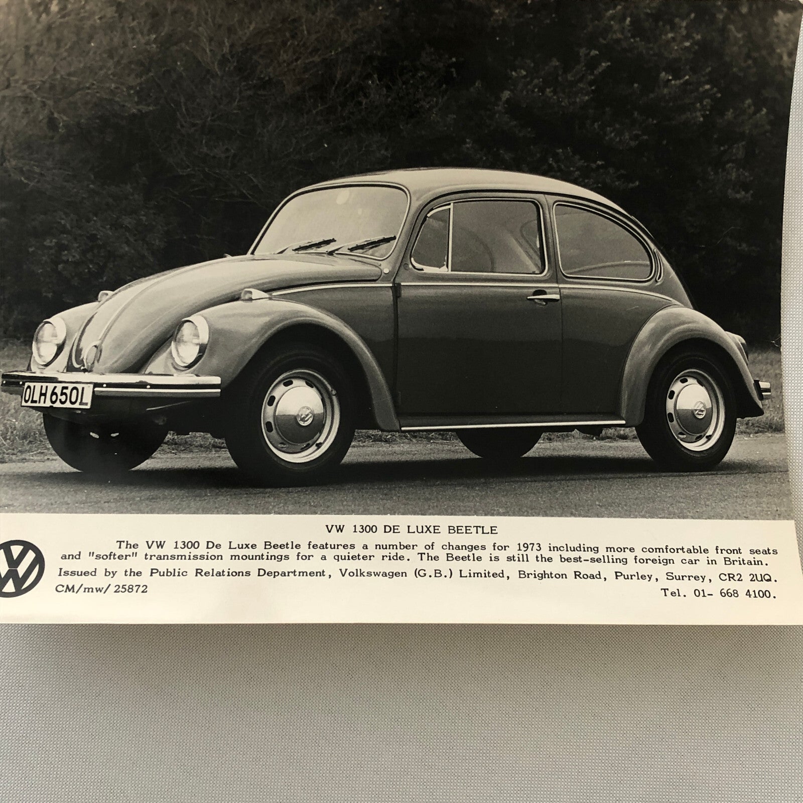 Vintage Volkswagen VW Beetle Factory Press Photo Photograph Print