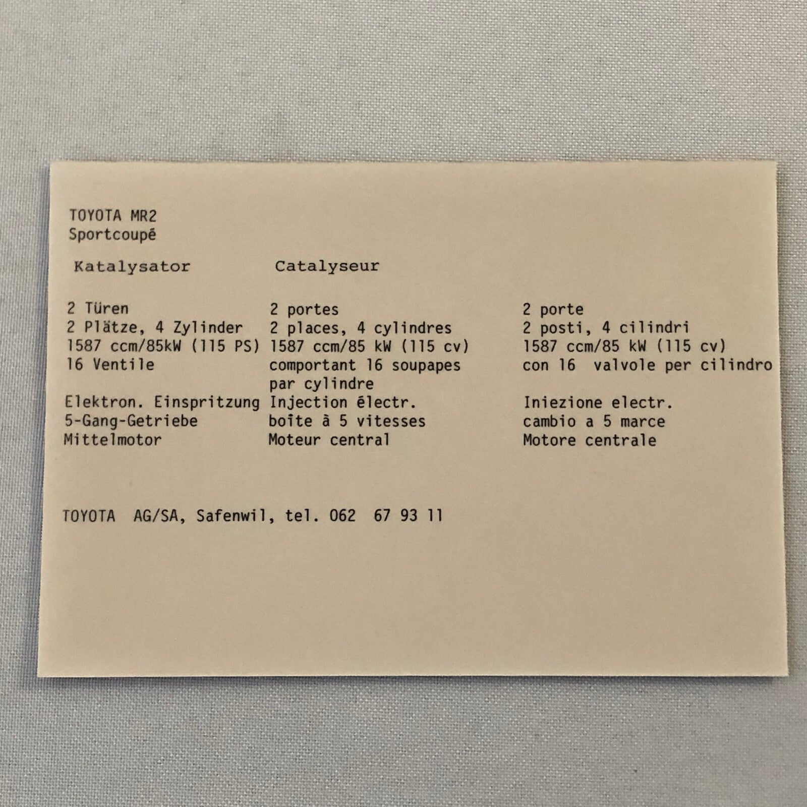 Vintage Toyota MR2 Car Factory Press Photo Photograph German Text European