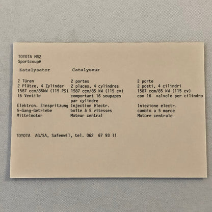 Vintage Toyota MR2 Car Factory Press Photo Photograph German Text European