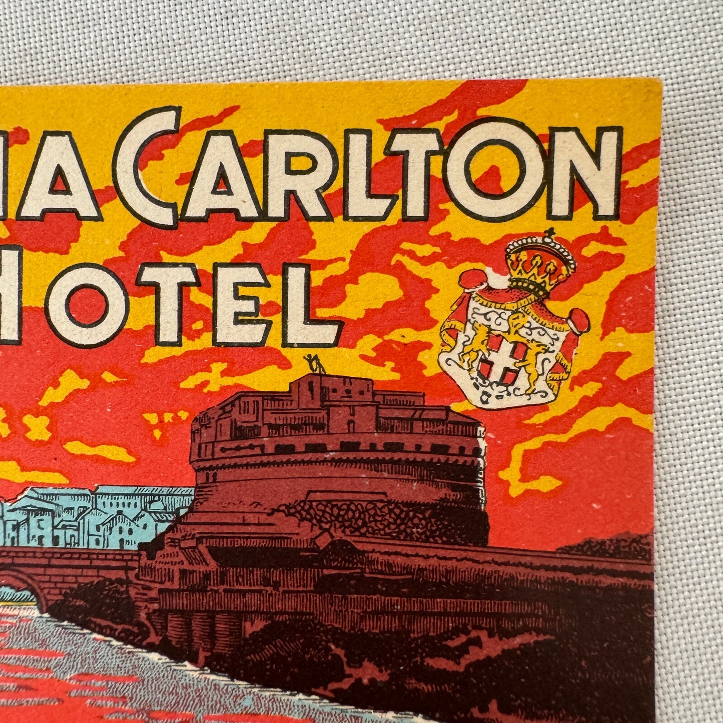 Vintage Hotel Travel Luggage Label Regina Carlton Hotel Roma Rome Italy Italian
