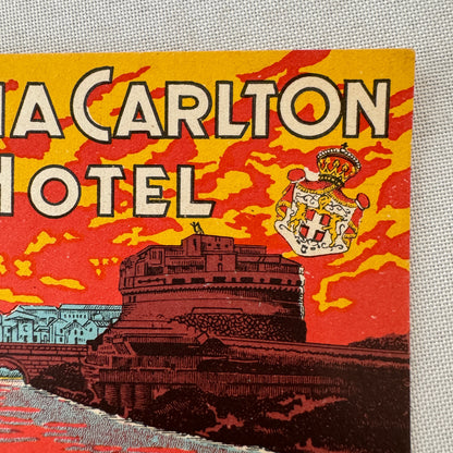 Vintage Hotel Travel Luggage Label Regina Carlton Hotel Roma Rome Italy Italian