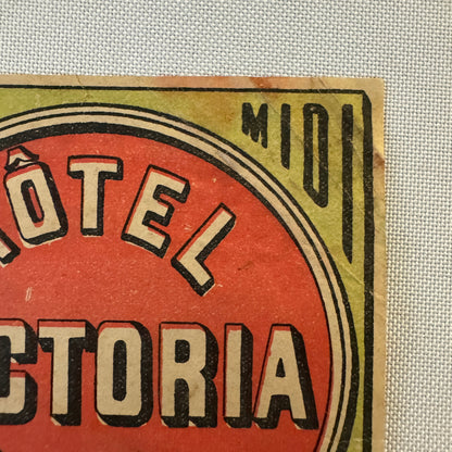 Vintage Hotel Travel Luggage Label Hotel Victoria Pisa Italy Italian