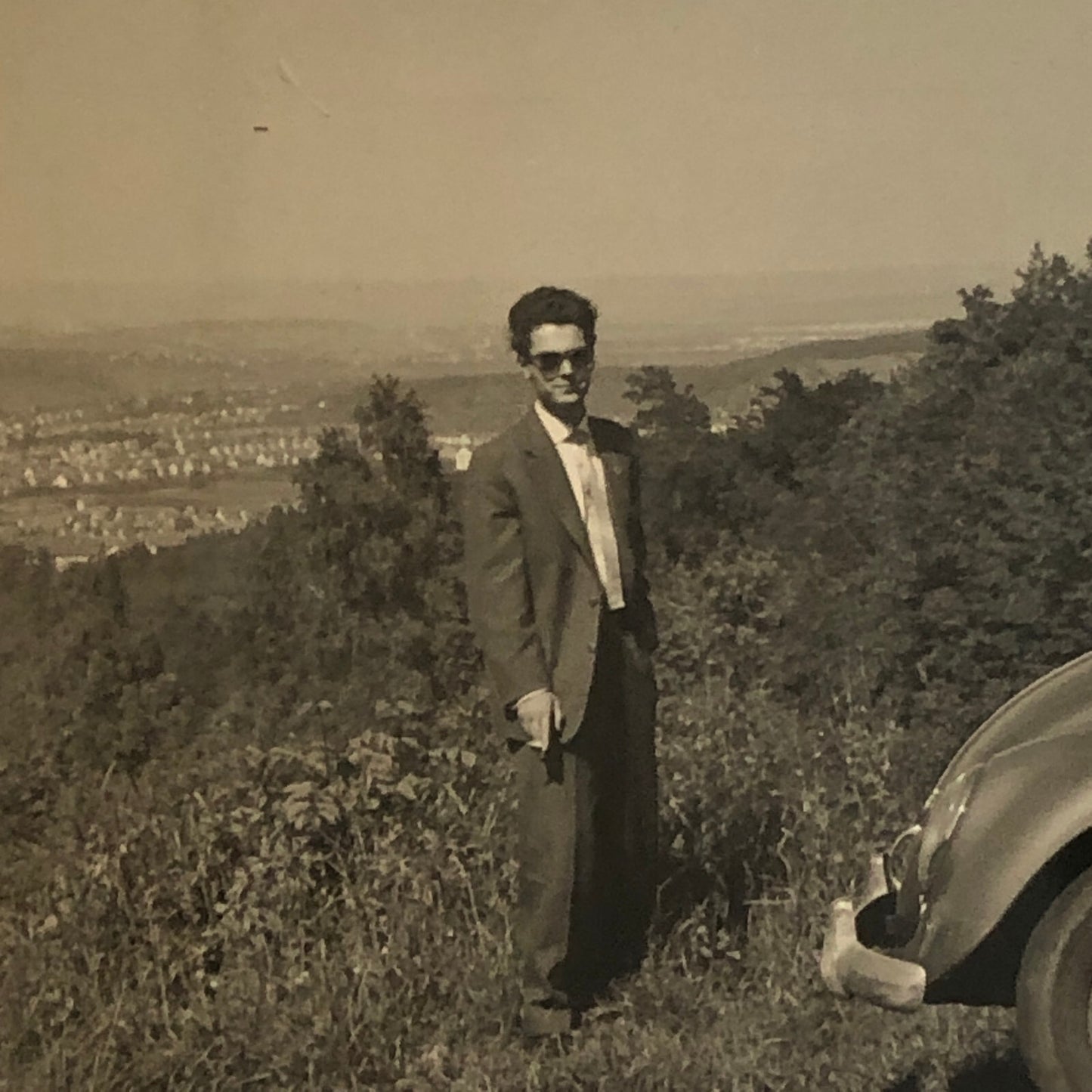 Vintage Photo Photograph Snapshot Man with VW Volkswagen Beetle Bug