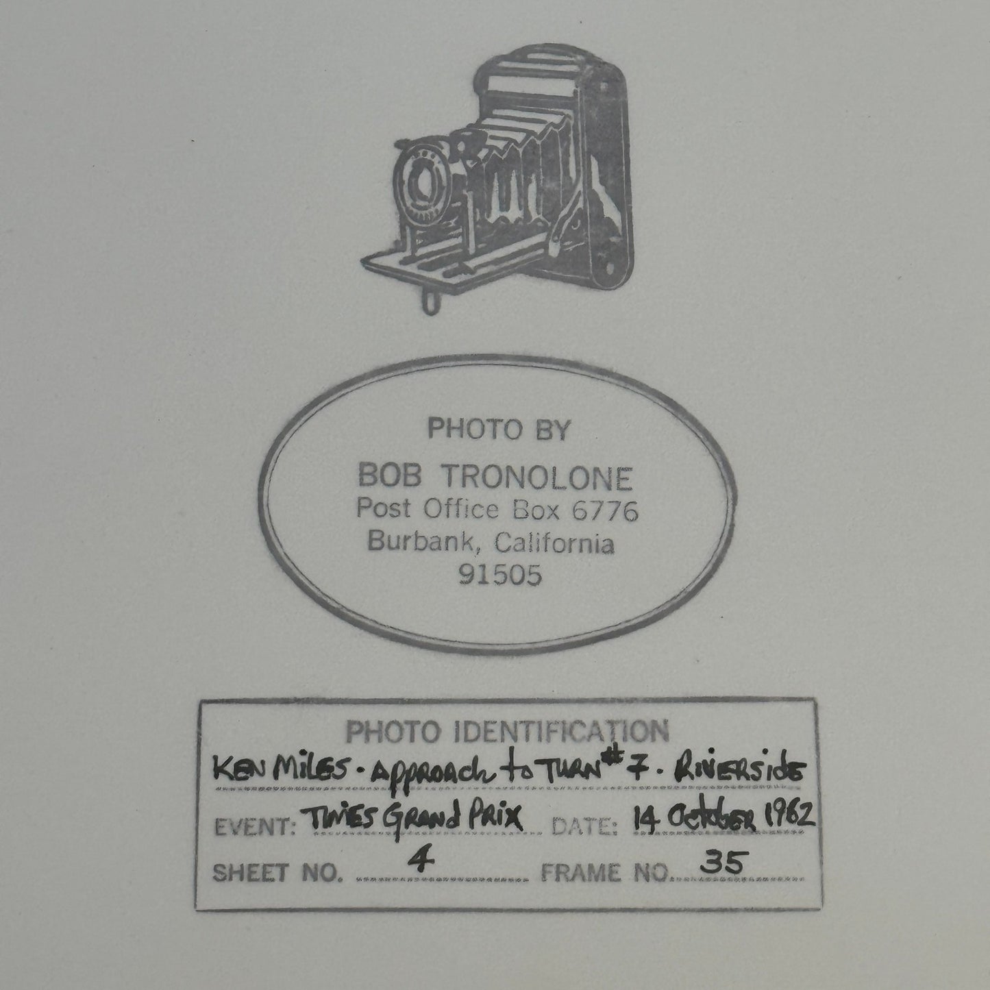 Vintage Racing Photo Photograph Ken Miles Riverside 1962 Grand Prix Modern Print