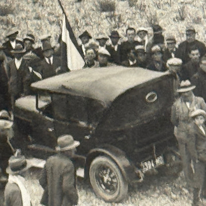Vintage Photograph Crowd of People with Early Antique Cars Automobiles
