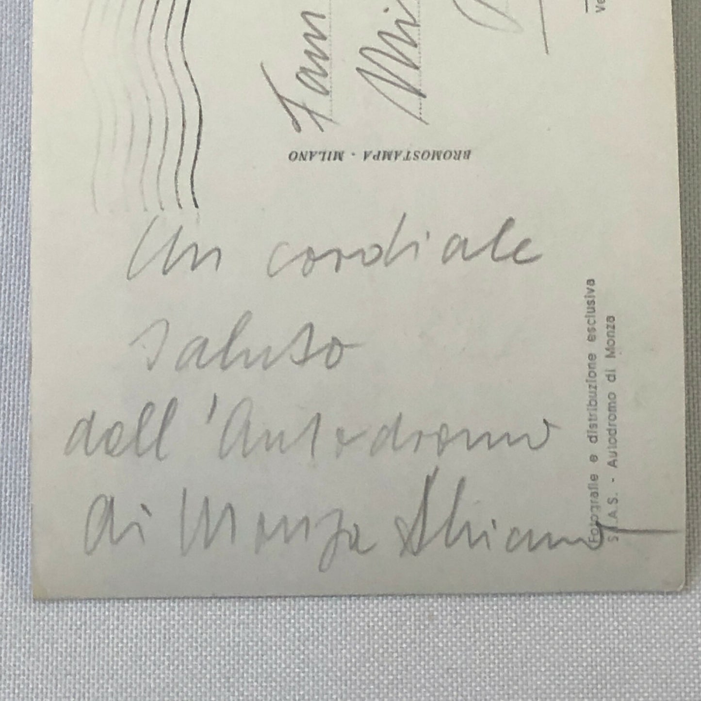 Vintage Photo Postcard Post Card Mercedes Benz Car at Monza Juan Manuel Fangio 