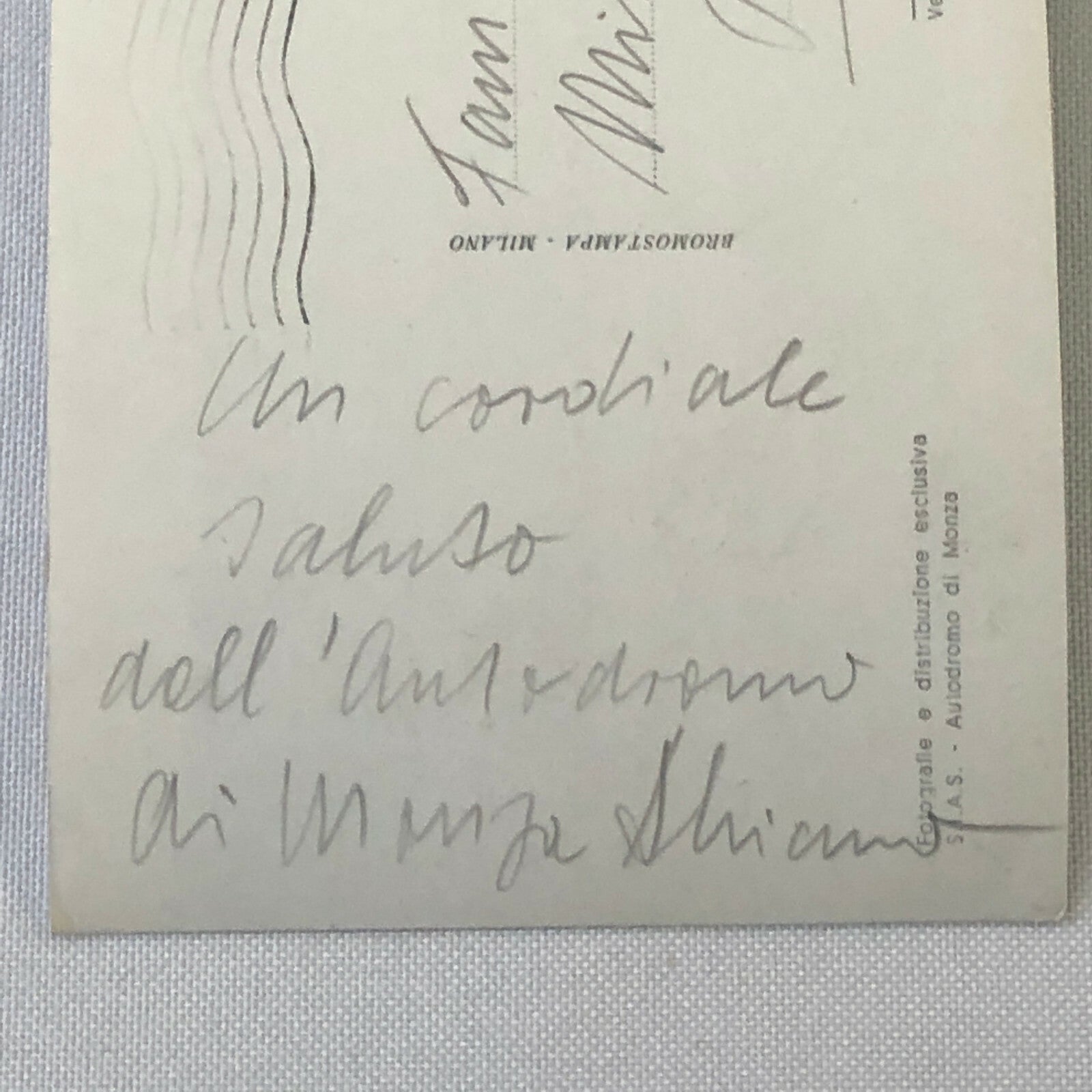 Vintage Photo Postcard Post Card Mercedes Benz Car at Monza Juan Manuel Fangio 