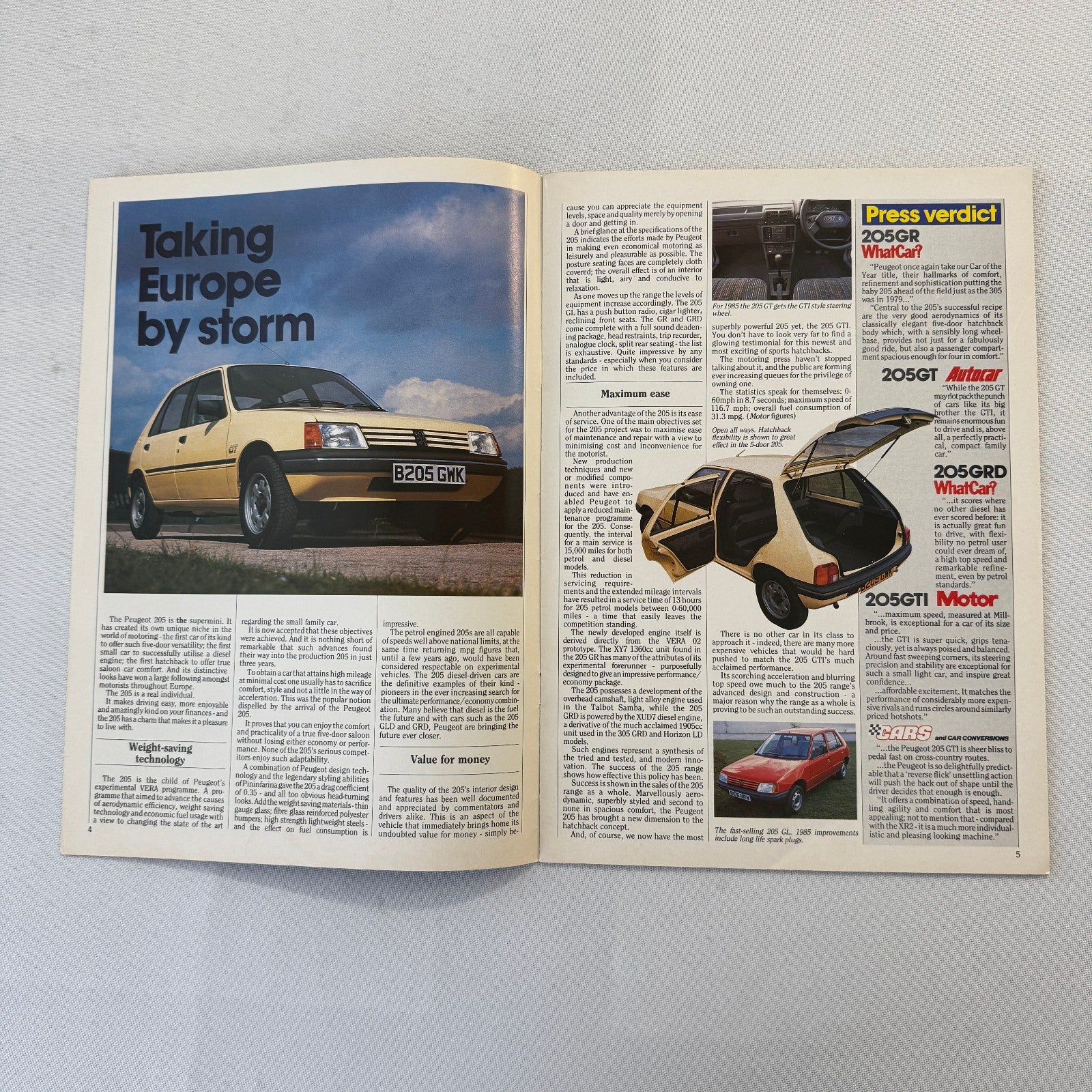 1985 Peugeot Talbot Car Sales Brochure Catalog 205 GTI 305 Rapier Minx Van