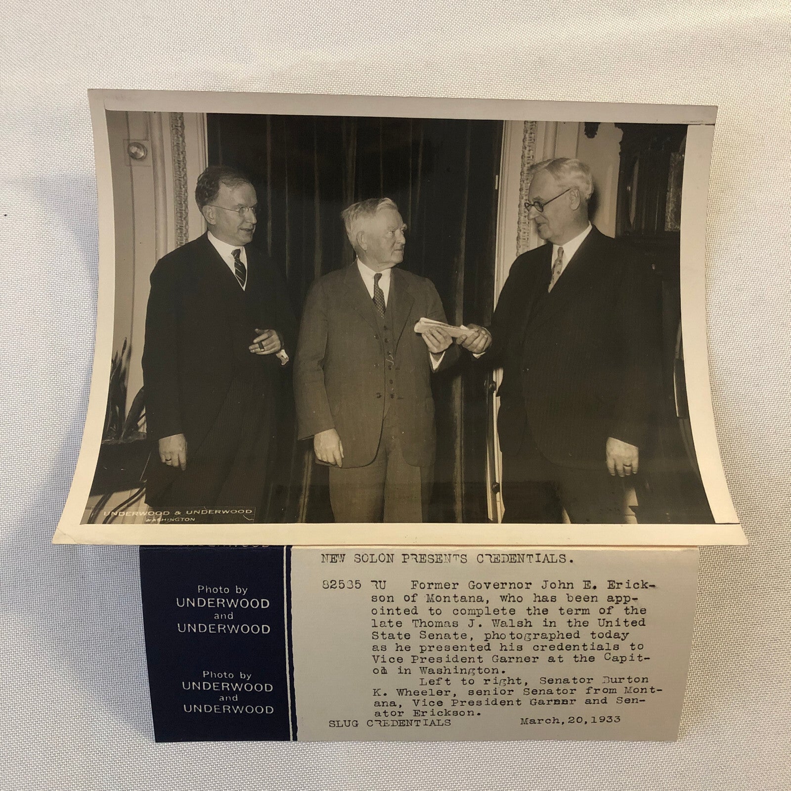 Press Photo Photograph Governor John E Erickson Montana Vice President Garner +