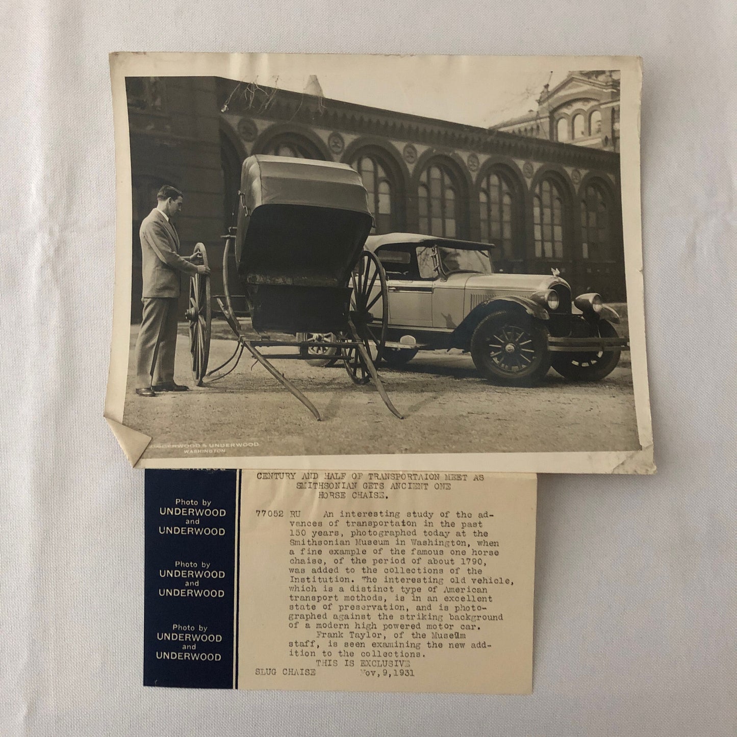 Press Photo Photograph Horse Carriage with Modern Car at Smithsonian Museum 1931