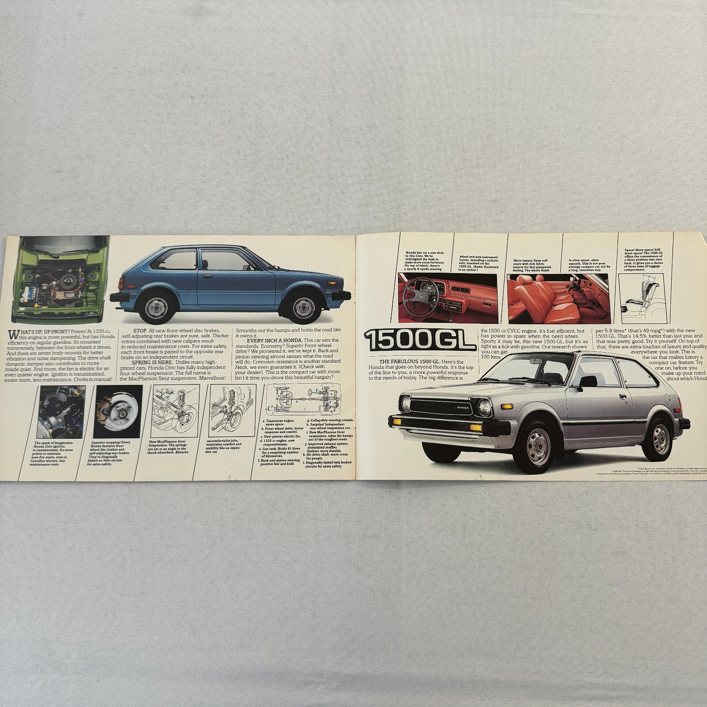 Honda Civic Hatchback and 1500 GL Car Sales Brochure Catalog Canadian 1979 1980