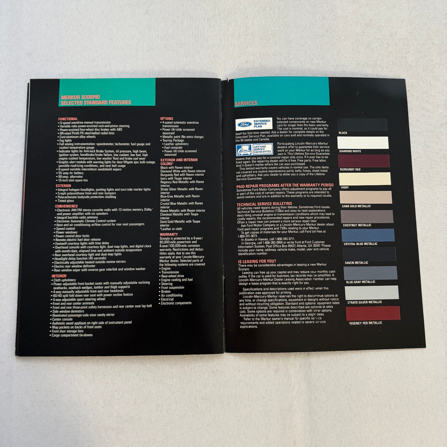 Merkur Scorpio Car Sales Brochure Catalog Advertising