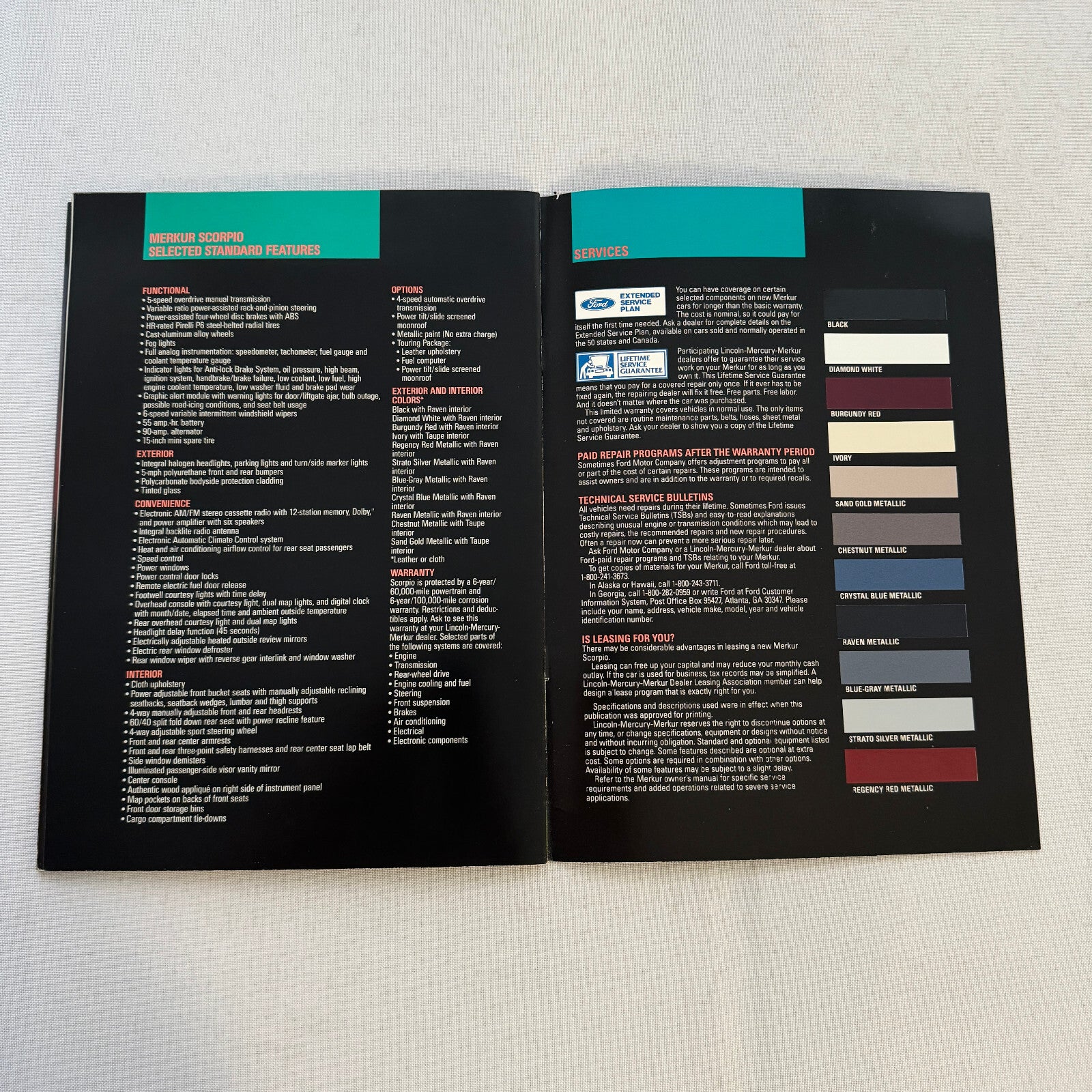 Merkur Scorpio Car Sales Brochure Catalog Advertising