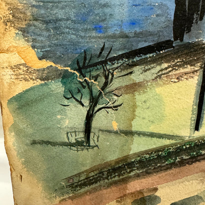 Vintage Painting Art Artwork Artist Arthur E Sudler Buildings Road Water