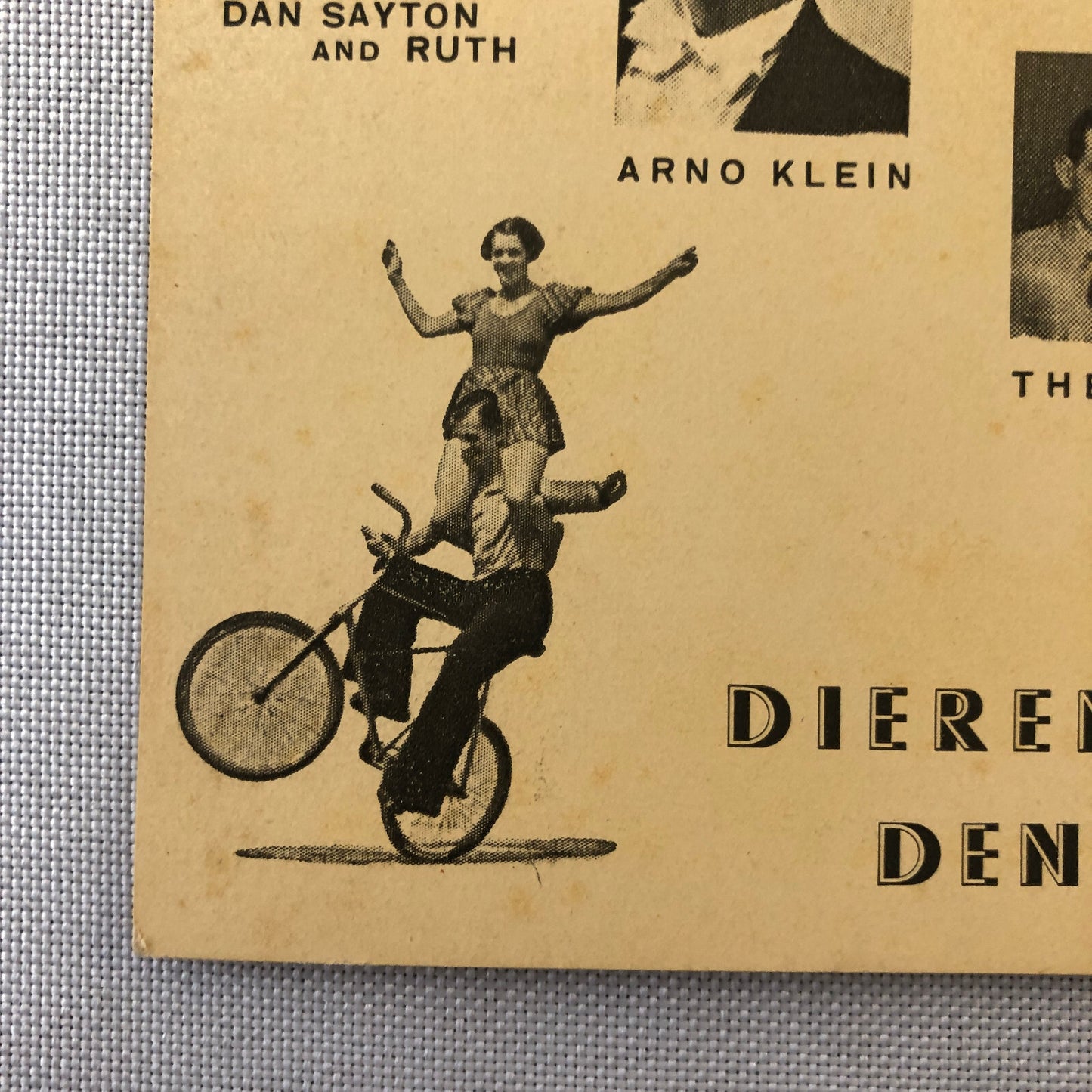 1938 German Circus Event Postcard Performers Bicycle Acrobat Day Ruth Sayton +