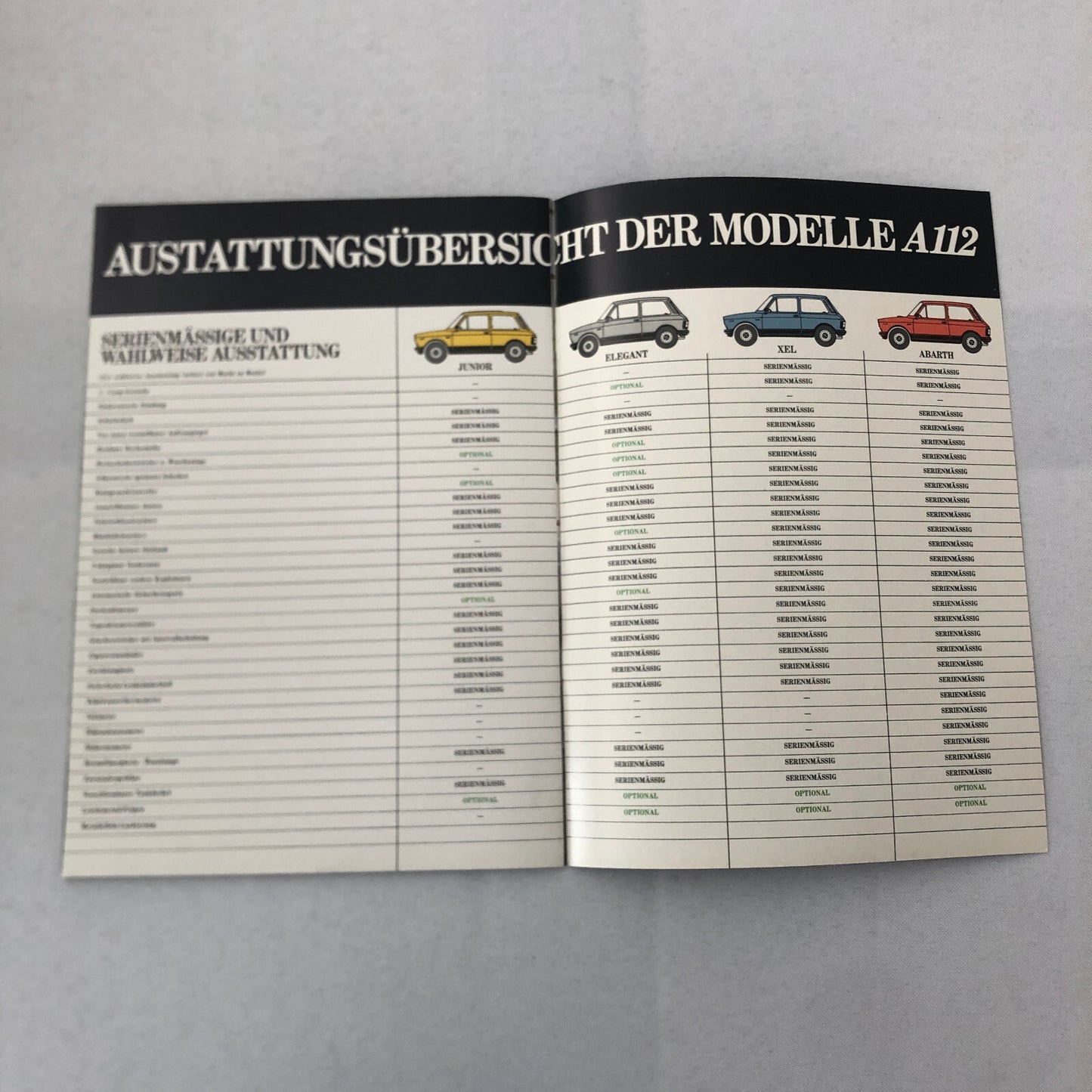 Autobianchi A112 Elegant Abarth Junior XEL Car Sales Brochure Catalog GERMAN