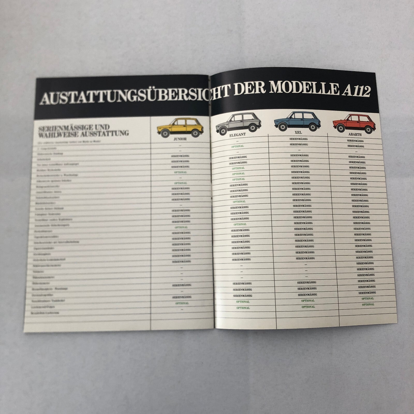Autobianchi A112 Elegant Abarth Junior XEL Car Sales Brochure Catalog GERMAN