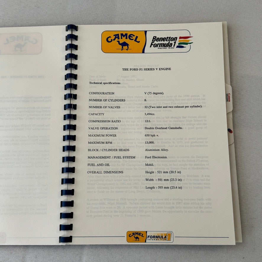 Camel Formula One Racing Press Kit Brochure Nelson Piquet Nigel Mansell 1991