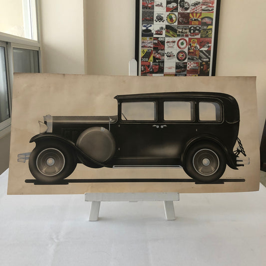 Antique Automobile Car Illustration Art Signed and Dated 1929