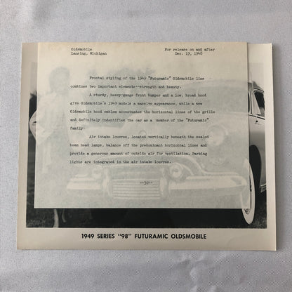1949 Oldsmobile Series 98 Futuramic Factory Press Photo Photograph Print