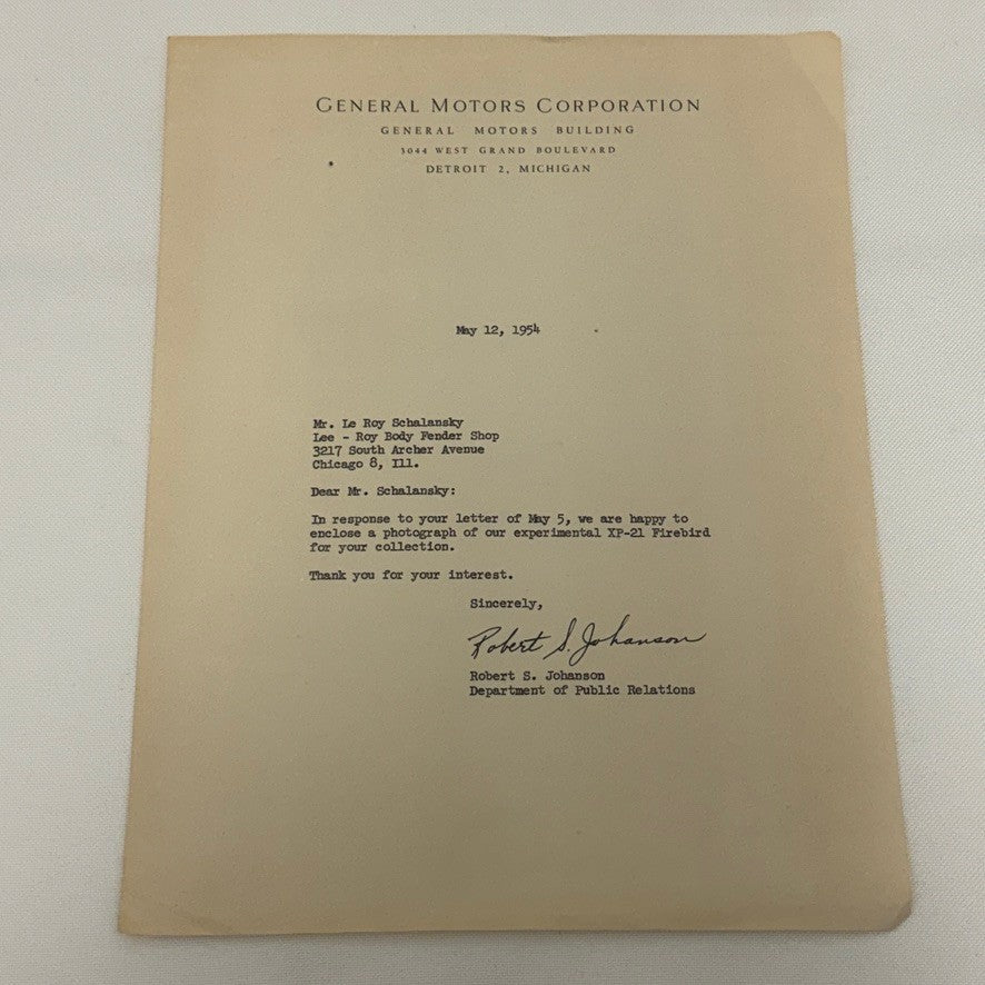 1954 General Motors Letter Letterhead Vintage Document Signed Public Relations