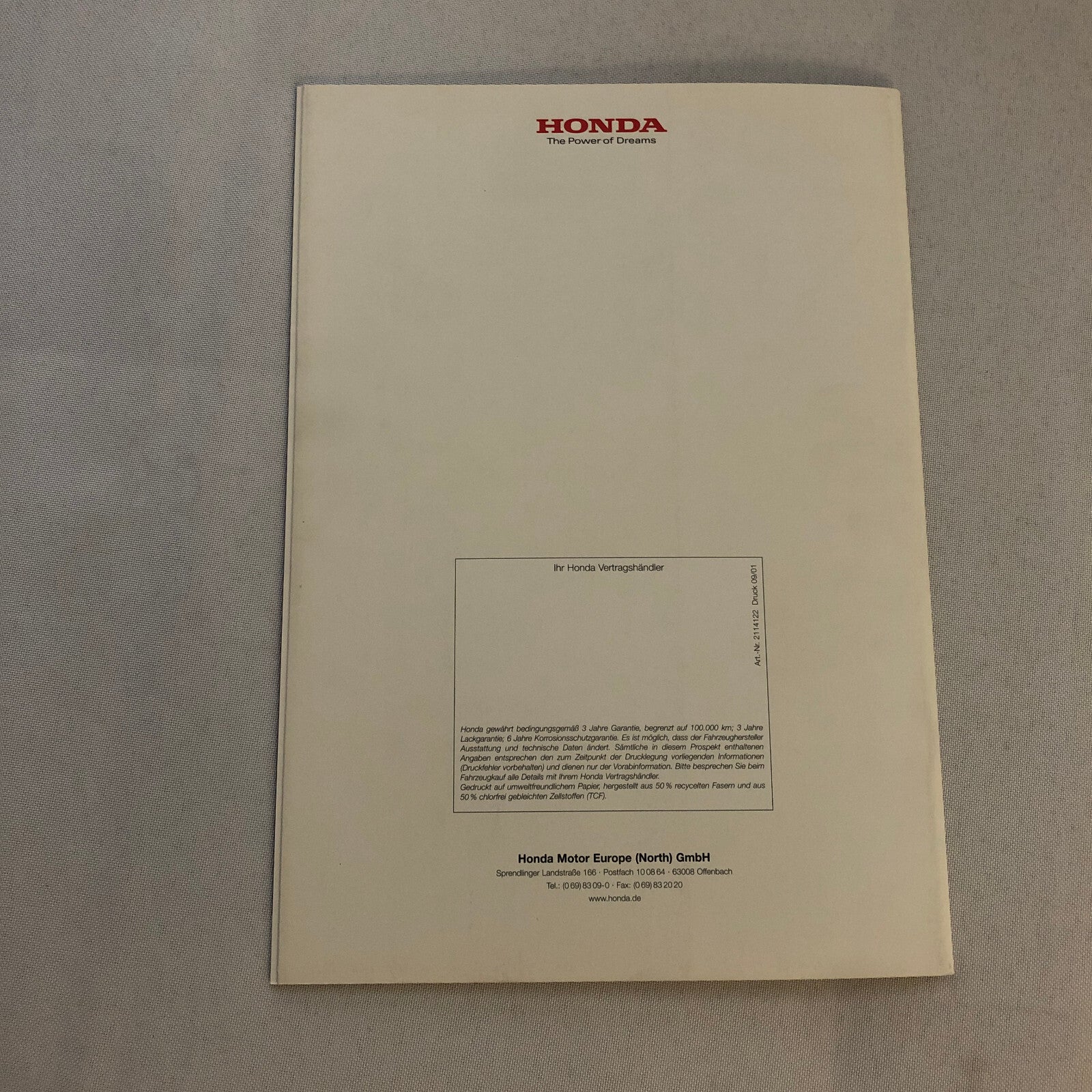 Honda S2000 Car Sales Brochure GERMAN Text European Market
