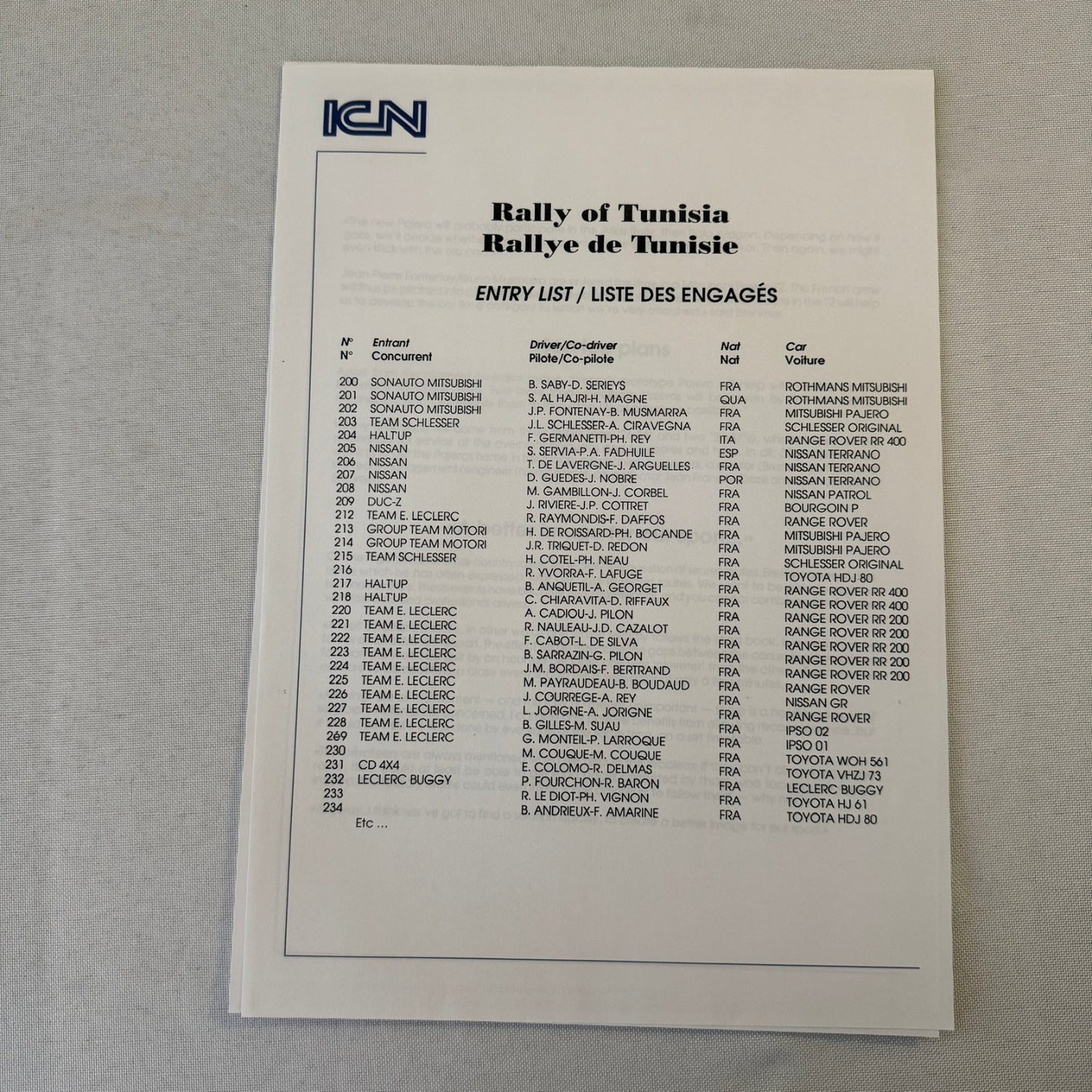 Rothmans Mitsubishi Pajero Rally Rallye Racing Press Kit 1993 Rally of Tunisia