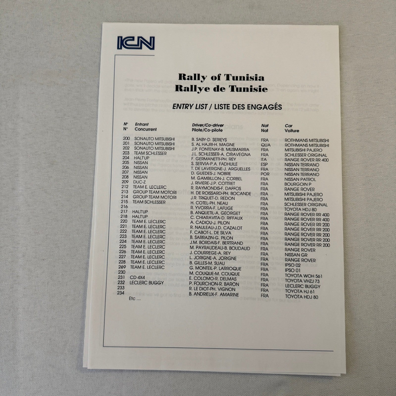 Rothmans Mitsubishi Pajero Rally Rallye Racing Press Kit 1993 Rally of Tunisia