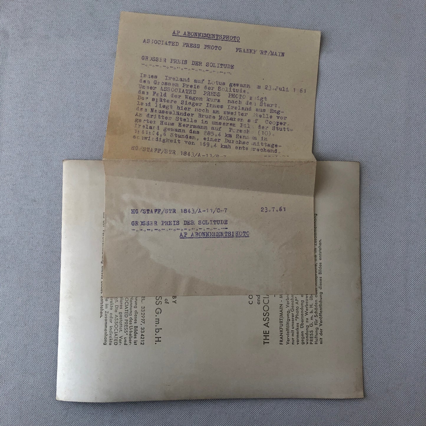 1961 Associated Press Racing Photo Photograph Innes Ireland Lotus Car + 