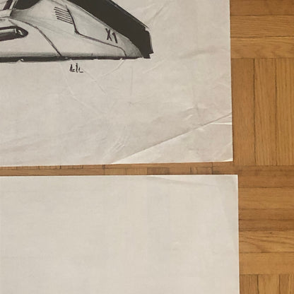 Vintage Design Illustration Sketch Art Lot of 2 Truck Car Construction