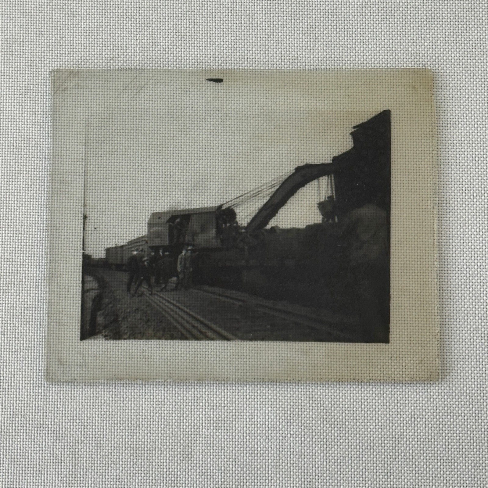Antique Glass Plate Lantern Slide Photo Train with Crane