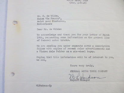 1948 Federal Motor Truck Company Letter Letterhead 