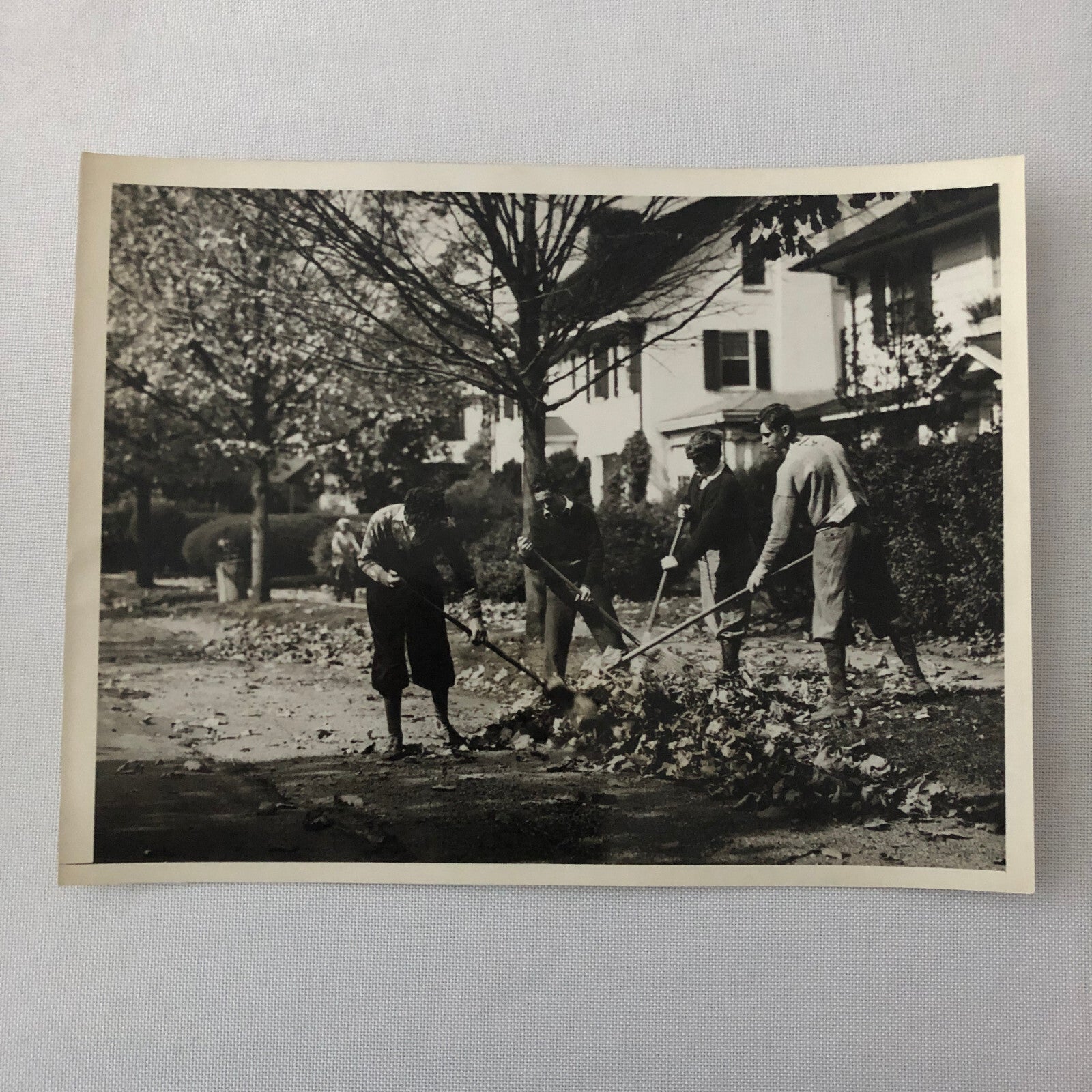 Press Photo Photograph People Raking Leaves Keystone Underwood
