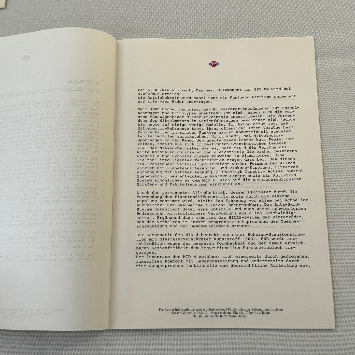 1985 Nissan Mid 4 Concept Car Press Kit Photos Brochure German Text