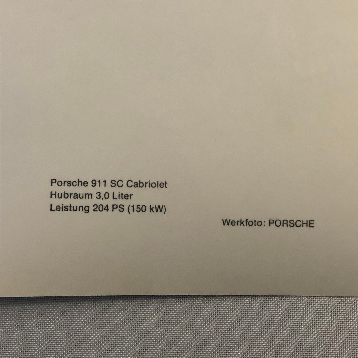 Vintage Porsche 911 SC Cabriolet Convertible Werkfoto Press Photo Photograph