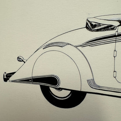 Hispano Suiza Convertible Car Illustration Art Drawing Hand Drawn