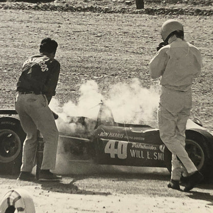 Vintage Car Racing Photo Photograph - Car on Fire - Ron Harris Racing 
