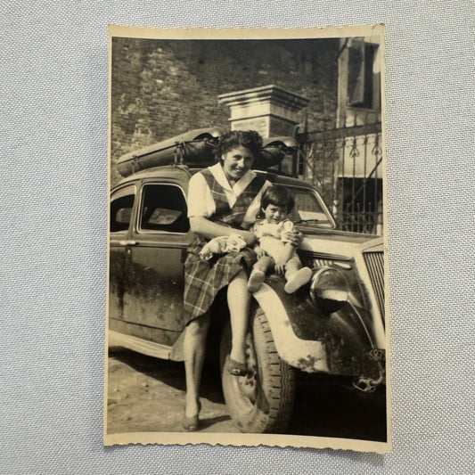 Vintage Photograph Photo Print Woman with Child and Automobile Mother European