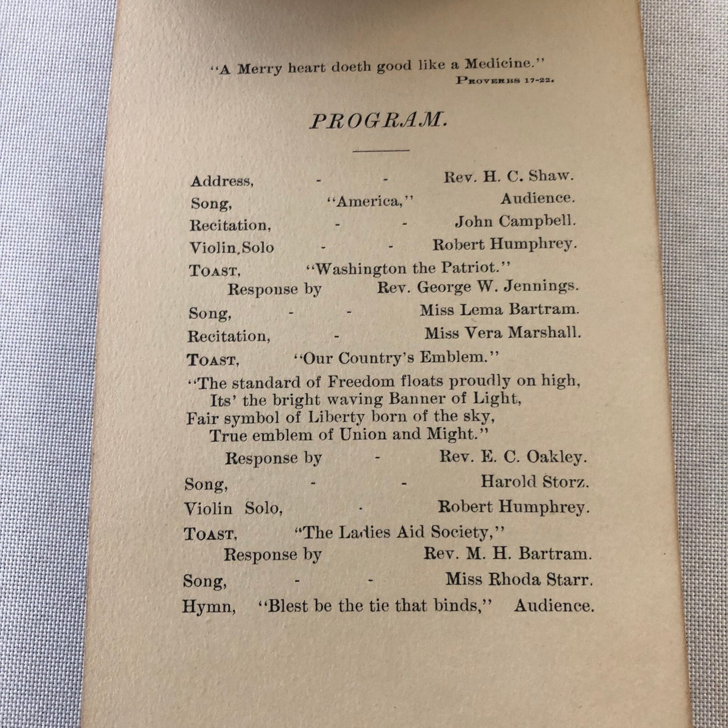 1904 Ladies Aid Society George Washington Banquet Event Menu Ephemera 
