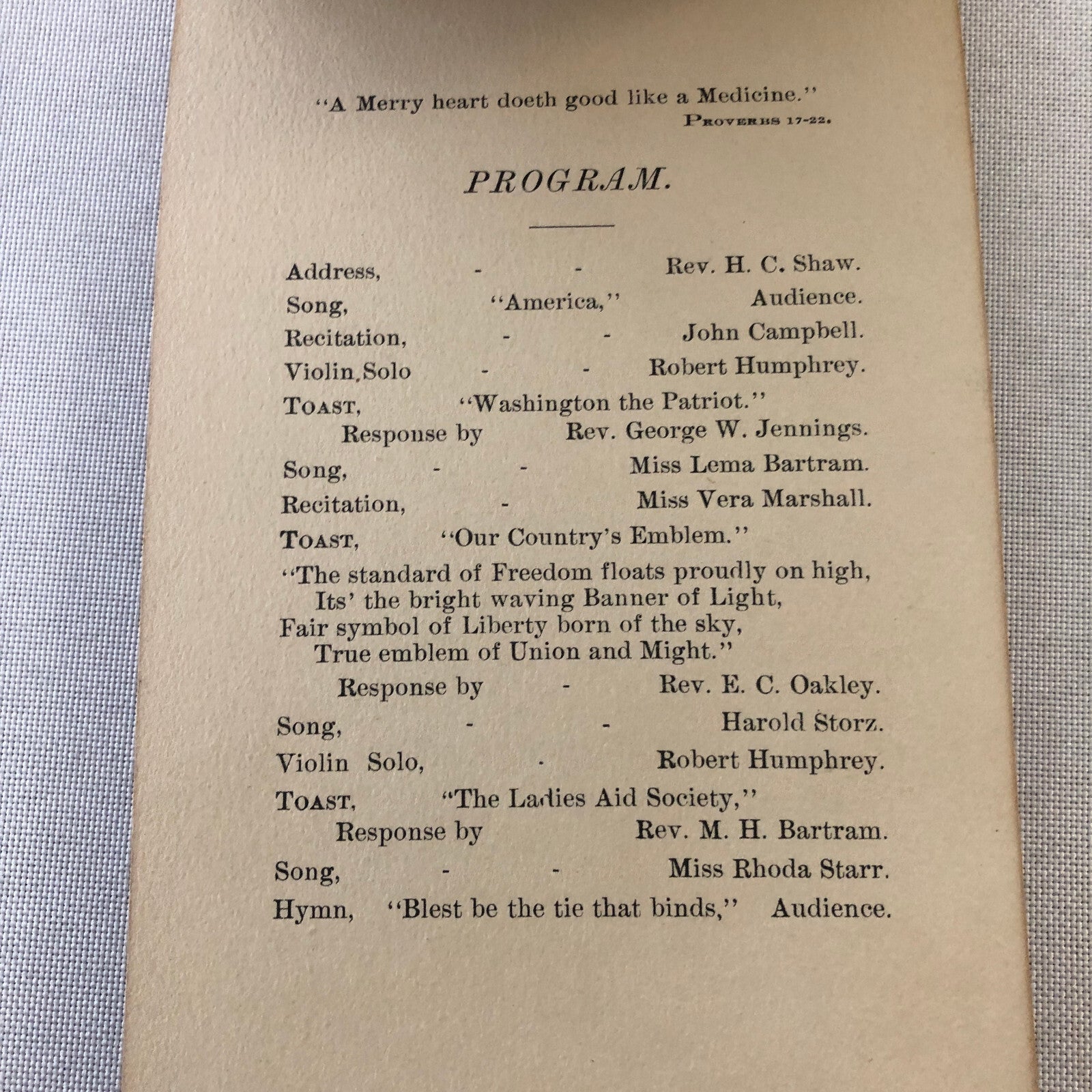 1904 Ladies Aid Society George Washington Banquet Event Menu Ephemera 